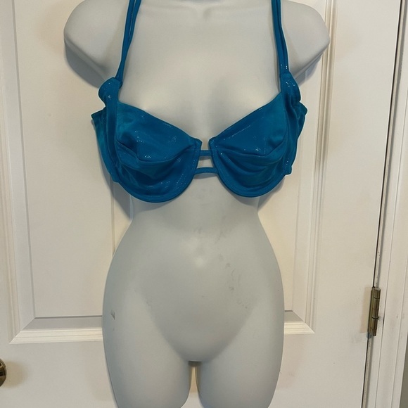 Cacique Teal Blue Underwire Lined Sequin Plunge Bra – Size 40D - Picture 3 of 5